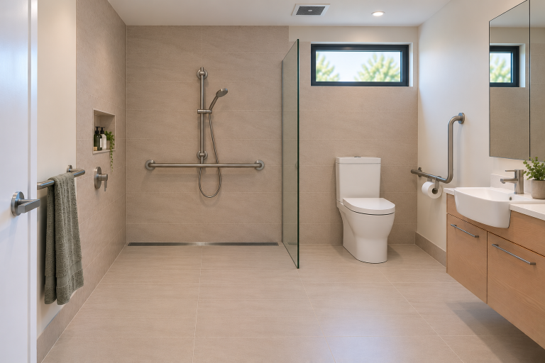 Modified accessible bathroom. Example of complex home modifications